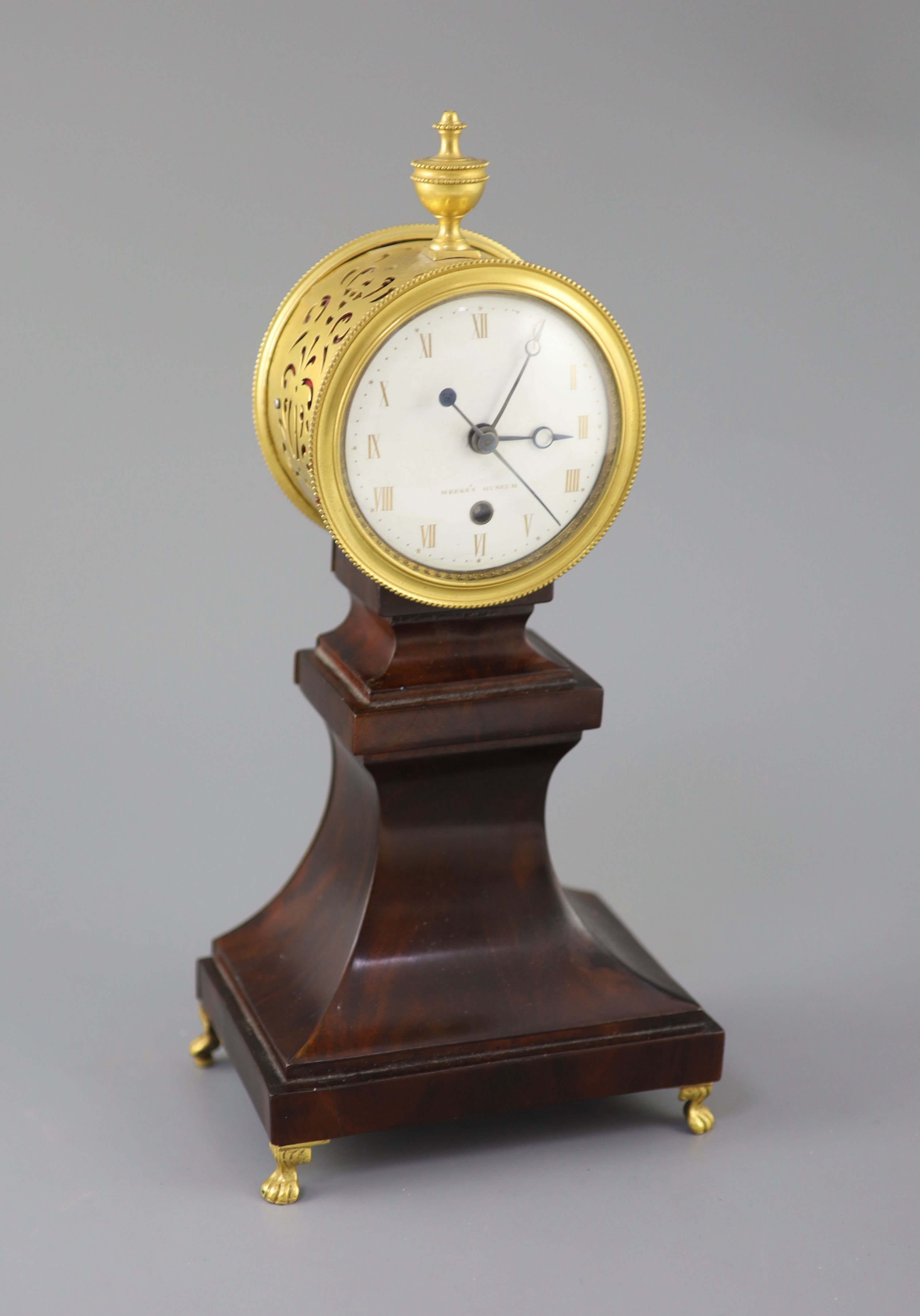 Weeks Museum. A Regency gilt brass and mahogany drum case mantel timepiece, height 12.5in.